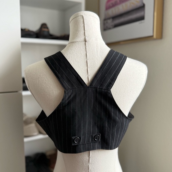 Bobby J Black and White Stripped Vest Crop Top Size Small - Picture 3 of 5